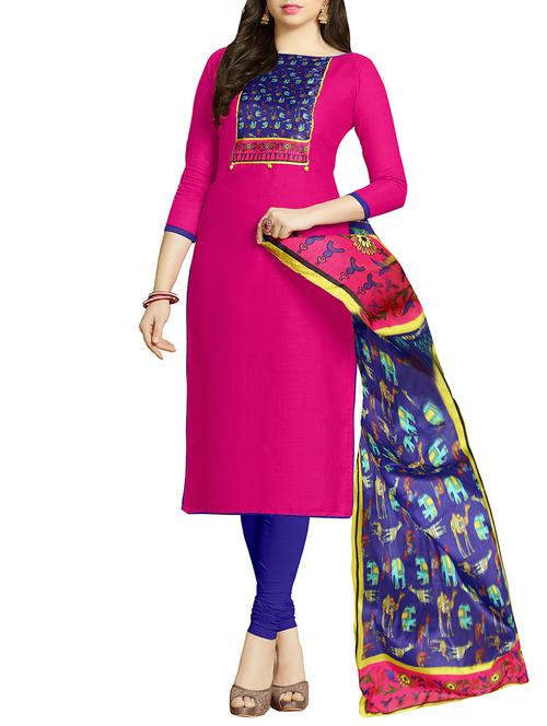 pink cotton unstitched suit - 15054927 - Very Small Image - 1