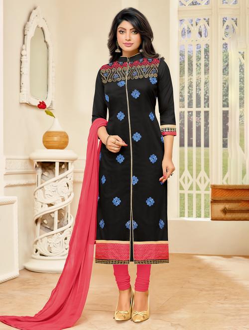 black cotton unstitched churidaar suits - 15054938 - Very Small Image - 1