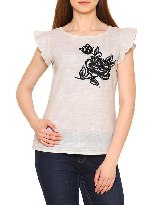 beige cotton embroidered top - 15055646 - Very Small Image - 1