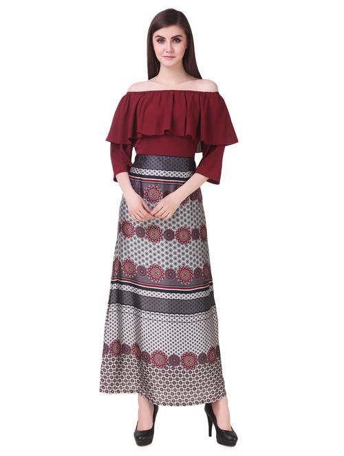 maroon printed crepe maxi dress - 15056412 - Very Small Image - 1
