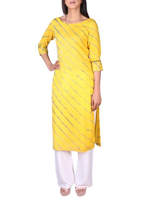 yellow cotton straight kurta - 15057339 - Very Small Image - 1