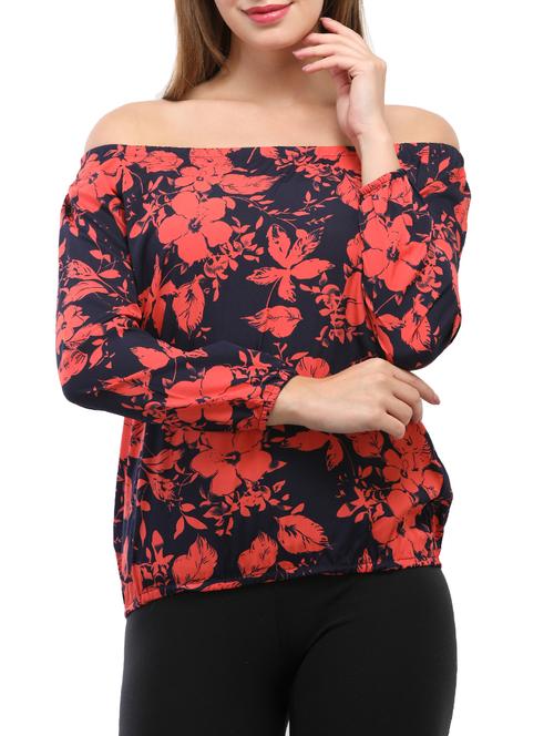 navy blue crepe floral top - 15057357 - Very Small Image - 1