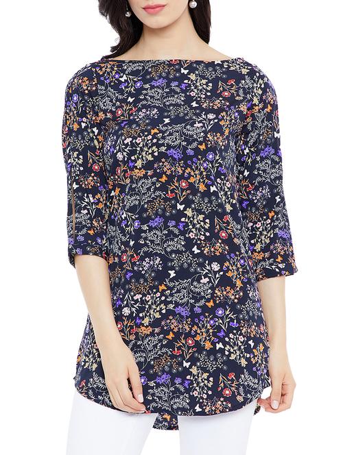 navy blue crepe printed tunic - 15057388 - Very Small Image - 1