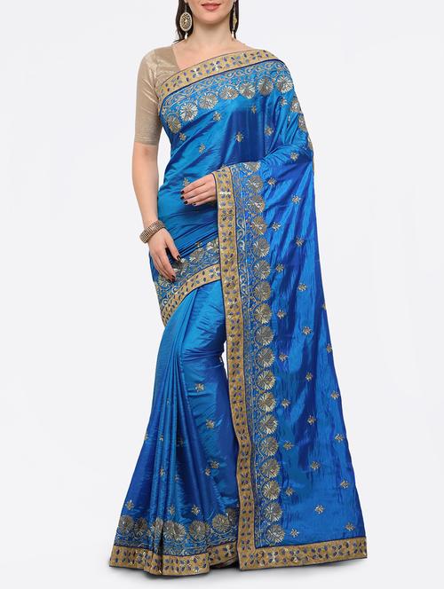 blue silk blend embroidered saree with blouse - 15057494 - Very Small Image - 1