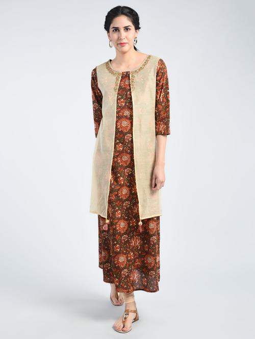 brown cotton aline kurta - 15057665 - Very Small Image - 1