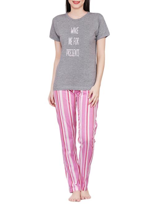 quirky text tee with striped pajama set  - 15058998 - Very Small Image - 1