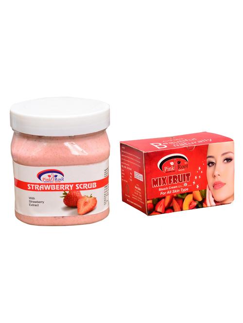 pink root mix fruit bleach 250gm and pink root strawberry scrub 500ml - 15059940 - Very Small Image - 1