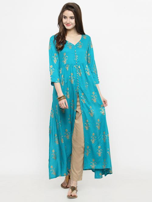 foil printed kurta pant set - 15060308 - Very Small Image - 1