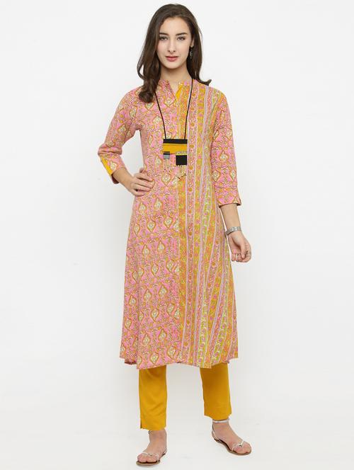 printed a-line mandarin collared kurta - 15060373 - Very Small Image - 1