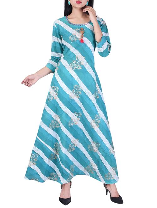 blue cotton a-line kurta - 15061222 - Very Small Image - 1