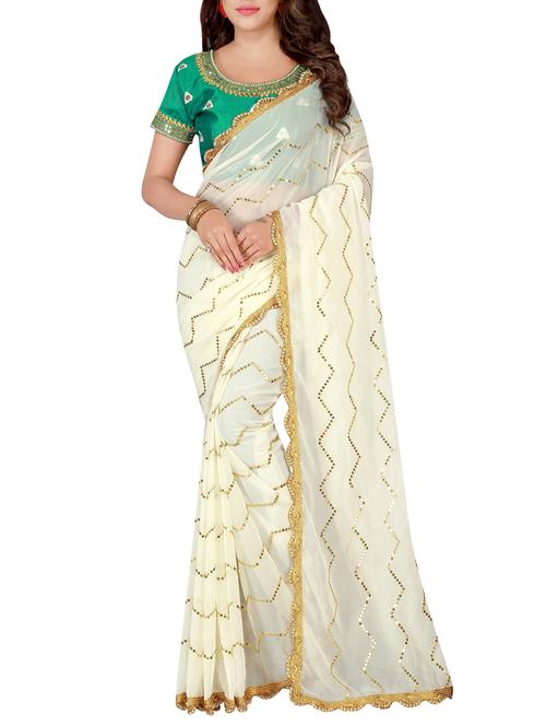 white georgette embroidered saree with blouse - 15063547 - Very Small Image - 1