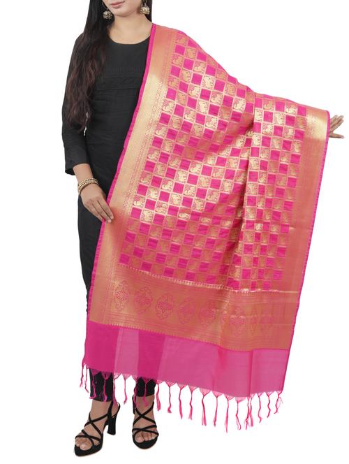 pink art silk dupatta - 15063575 - Very Small Image - 1