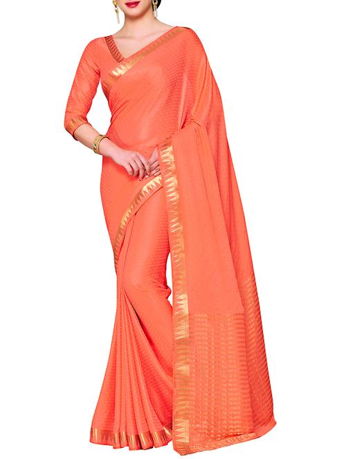 peach crepe woven saree - 15063719 - Very Small Image - 1