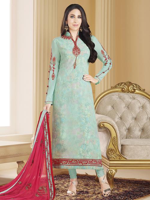 embroidered unstitched churidaar suit - 15063799 - Very Small Image - 1