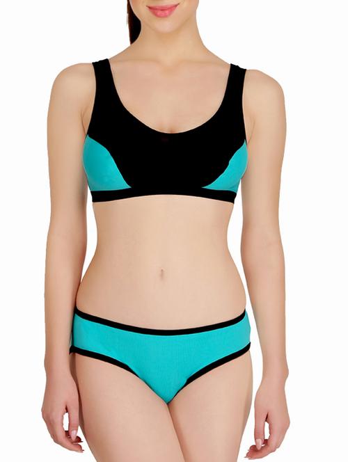 blue cotton bra and panty set - 15063979 - Very Small Image - 1