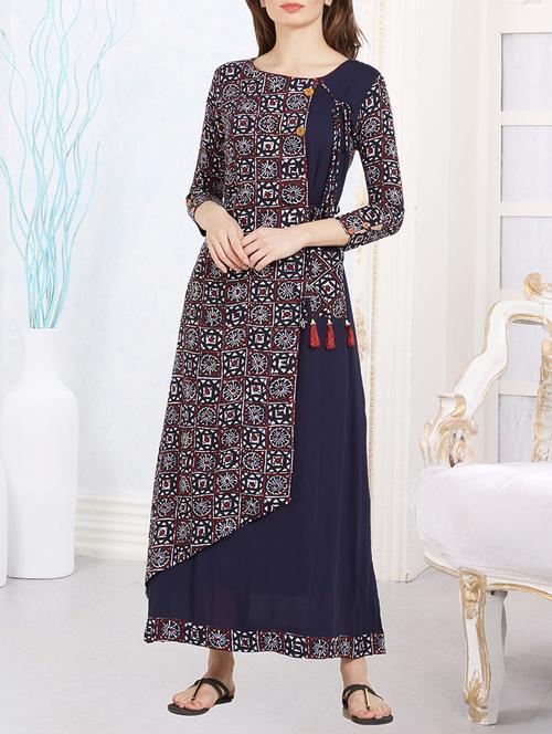 blue rayon layered kurta - 15064168 - Very Small Image - 1