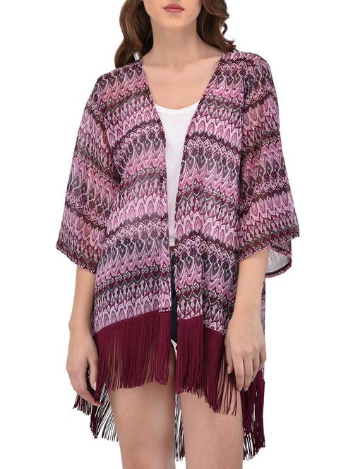 purple printed fringed shrug - 15064342 - Very Small Image - 1