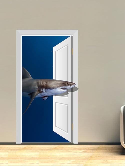 shark door view wall sticker - 15065759 - Very Small Image - 1