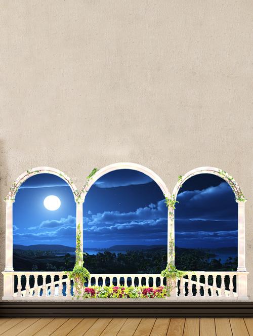 night balkoni view wall sticker - 15065785 - Very Small Image - 1
