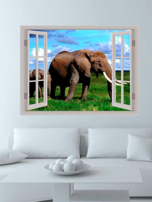 elephants window illution wall sticker - 15065879 - Very Small Image - 1