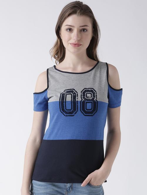 cold shoulder color block tee - 15066981 - Very Small Image - 1