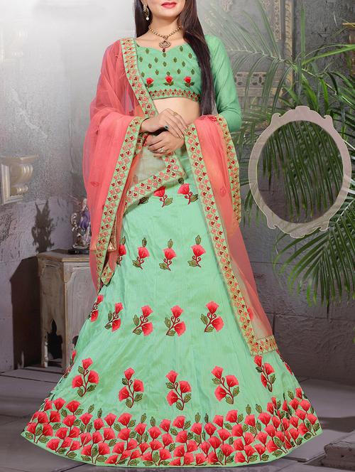 green art silk panelled lehenga - 15067290 - Very Small Image - 1