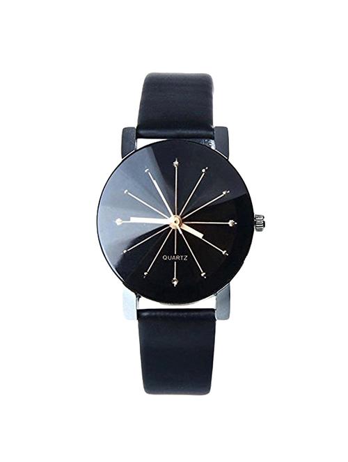 lorenz crystal glass round black dial leather strap watch for girls & women - 15068470 - Very Small Image - 1