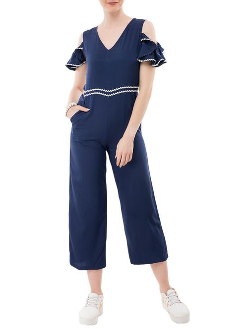 navy blue crepe 3/4 jumpsuit - 15068706 - Very Small Image - 1