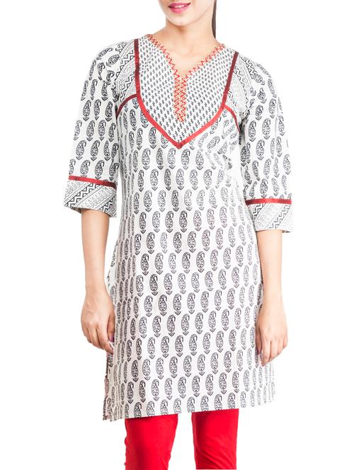 white cotton straight kurta - 15069002 - Very Small Image - 1