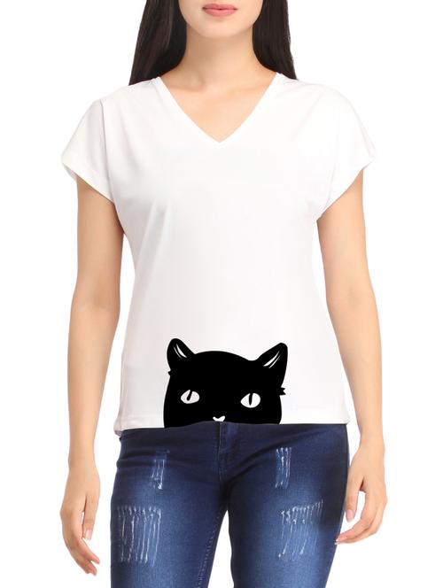 white printed v neck tee - 15070092 - Very Small Image - 1