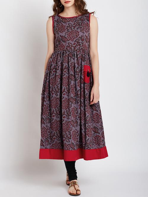 brown cotton flared kurta - 15070194 - Very Small Image - 1