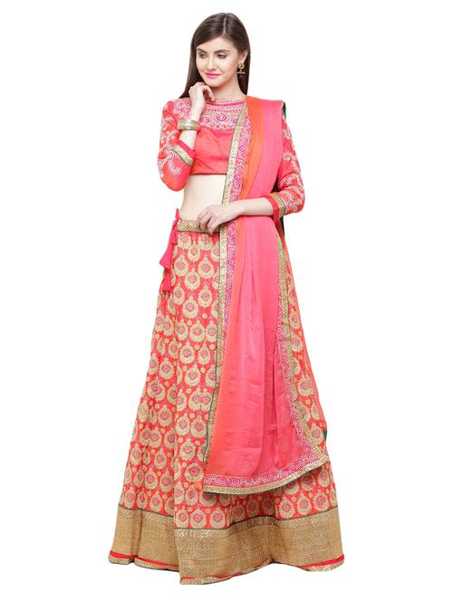 pink embroidered flared lehenga - 15070268 - Very Small Image - 1