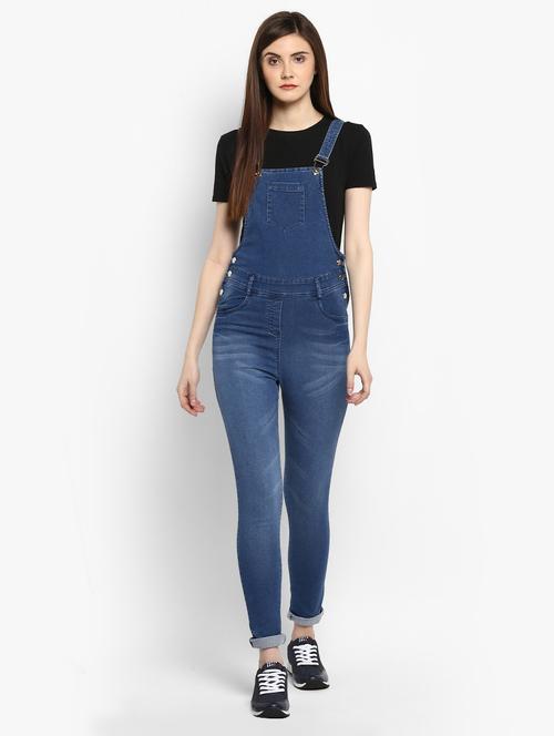 blue solid denim dungrees - 15070421 - Very Small Image - 1