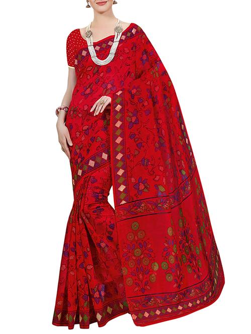 floral printed red saree with blouse - 15070886 - Very Small Image - 1