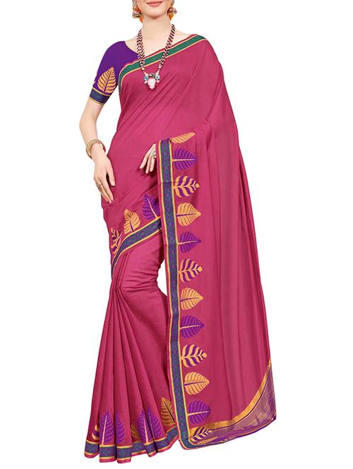 contrast zari border saree with blouse - 15070892 - Very Small Image - 1