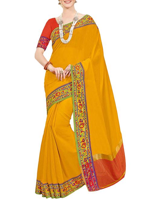 conversational zari border saree with blouse - 15070895 - Very Small Image - 1