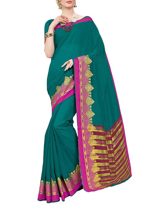 contrast zari border saree with blouse - 15070898 - Very Small Image - 1
