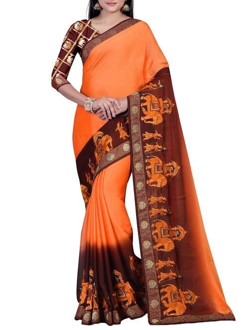 orange embroidered saree with blouse - 15071195 - Very Small Image - 1