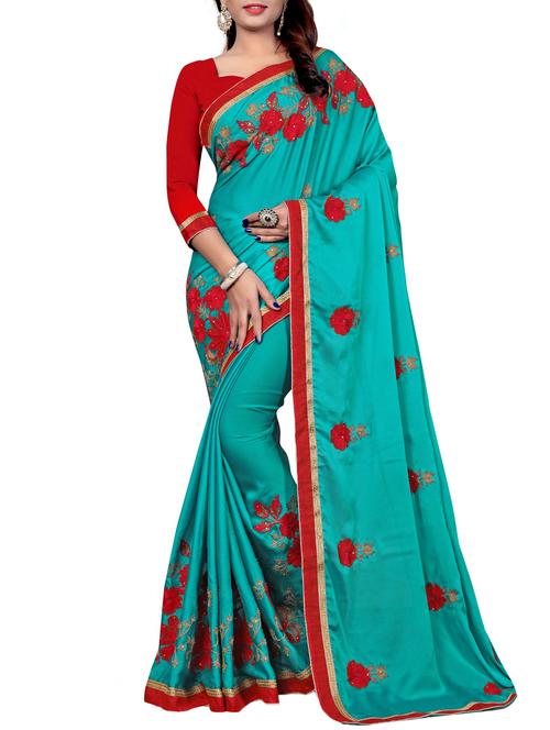 turquoise silk embroidered saree with blouse - 15071213 - Very Small Image - 1
