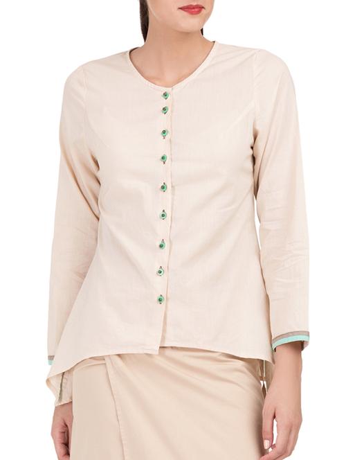 beige solid cotton asymmetric shirt - 15071225 - Very Small Image - 1