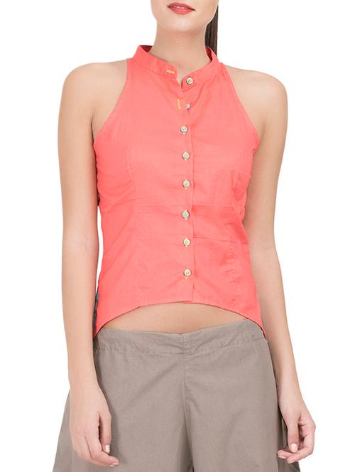 orange solid cotton asymmetric shirt - 15071258 - Very Small Image - 1