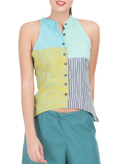 blue cotton printed asymmetric shirt - 15071263 - Very Small Image - 1