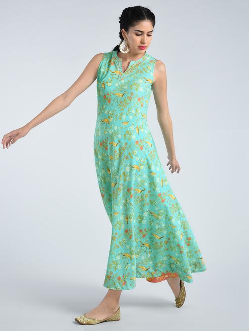 printed sea green a-line dress - 15071666 - Very Small Image - 1