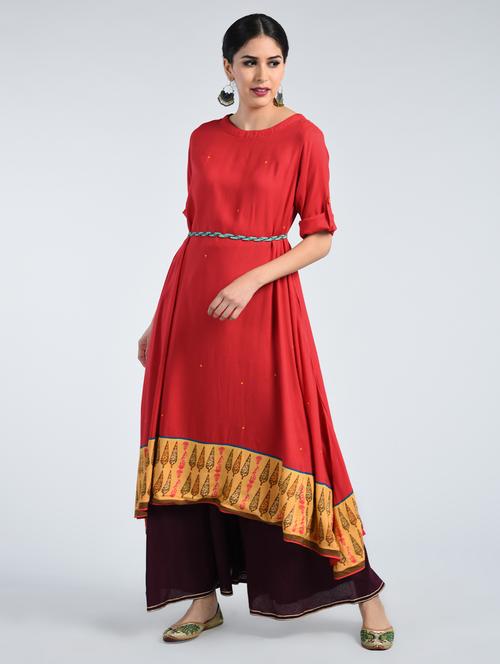 high low embroidered kurta(palazzo & belt not included) - 15071670 - Very Small Image - 1
