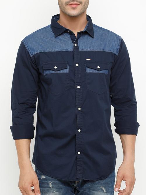 navy blue cotton casual shirt - 15072776 - Very Small Image - 1