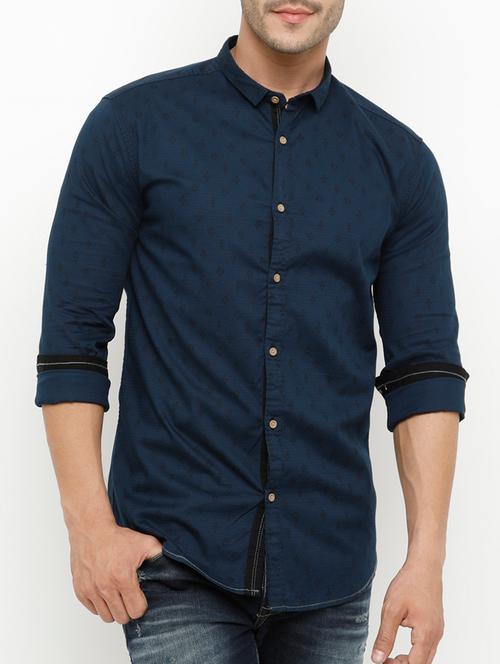navy blue cotton casual shirt - 15072866 - Very Small Image - 1