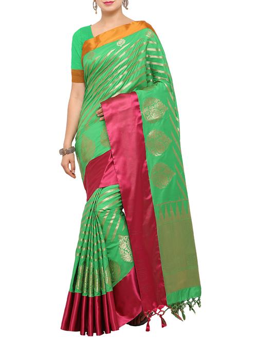 green silk saree with blouse - 15073148 - Very Small Image - 1