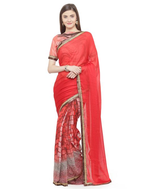 red georgette half and half saree - 15074315 - Very Small Image - 1