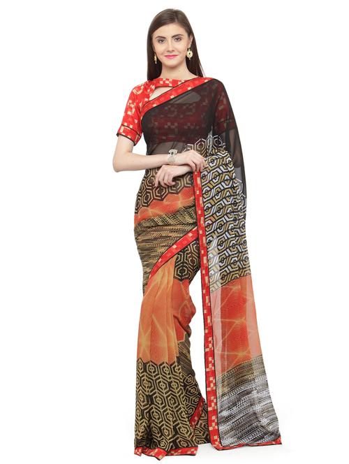 black georgette printed saree - 15074333 - Very Small Image - 1