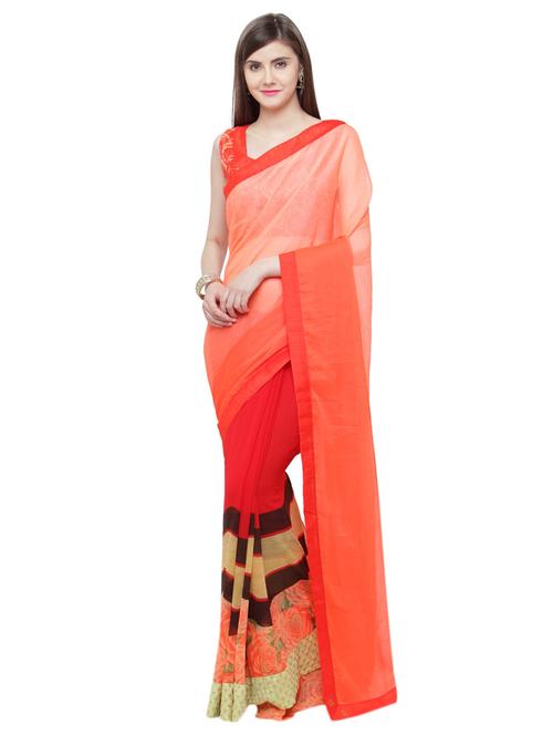 red georgette printed saree - 15074368 - Very Small Image - 1